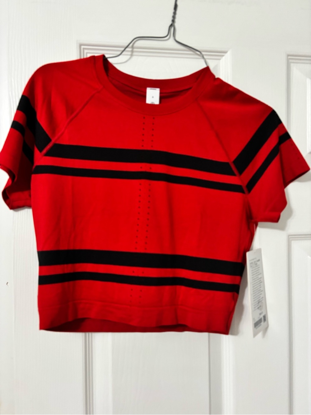 Lululemon Swiftly cropped tee red and black striped NWT